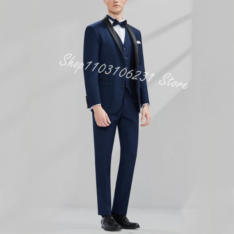 Luxury 3 Pieces Wedding Tuxedos Shawl Lapel Slim Fit Men‘s Suit Formal Business Groom Tuxedos Blazer Vest Pants Costume Homme