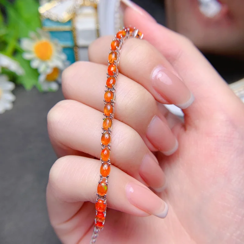 YULEM Orange Opal Stone Bracelet Silver Plated Adjustable Minimalist Bracelet Jewelry Best Gift for Girls Women Wedding Jewelry