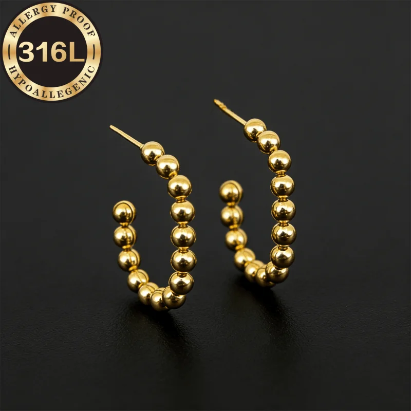 316L stainless steel, anti-allergic, steel ball splicing oval, earrings, gold and silver, anti-fading, skin-friendly and