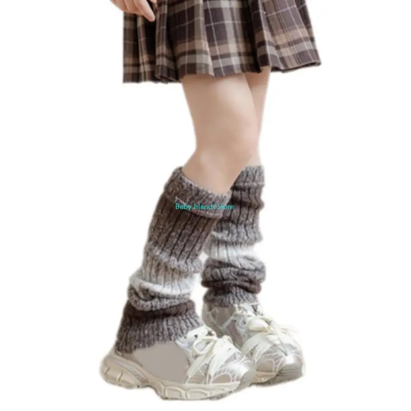 

K92D Gradiented Color Kids Leg Warmers Flared Bottom Girl Knitted Slouchy Leggings