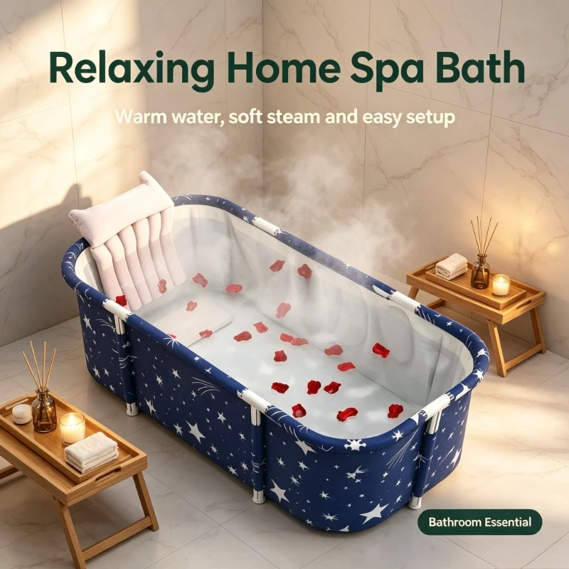 Starry Sky Design Folding Bathtub Large Capacity High Value Private Spa Experience Bath Time Enjoyment