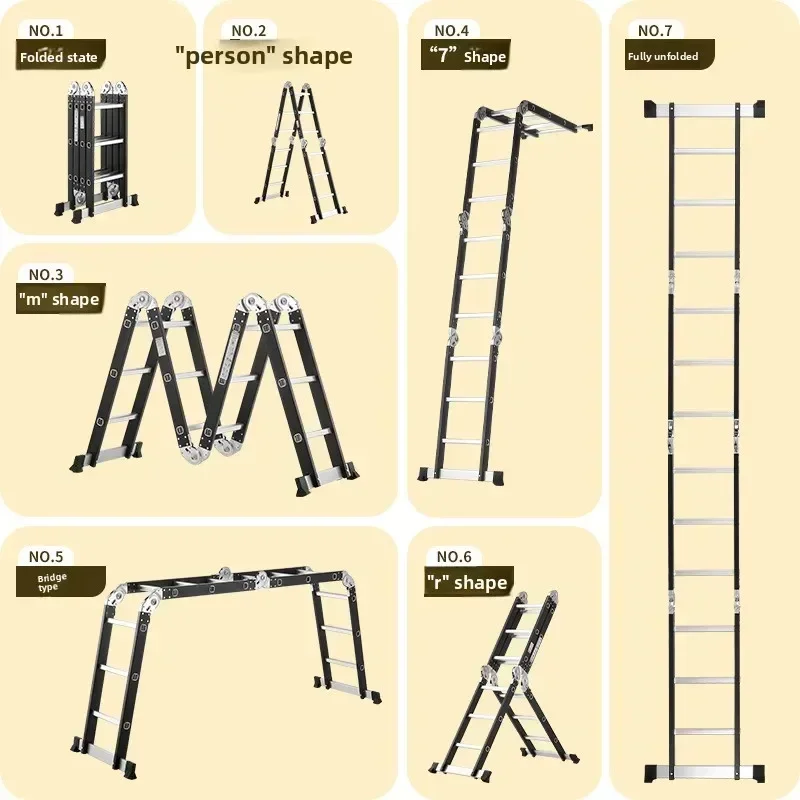 Thickened Multifunctional Iron-aluminum Combined Folding Herringbone Ladder Four-fold Telescopic Ladder Joint Ladder
