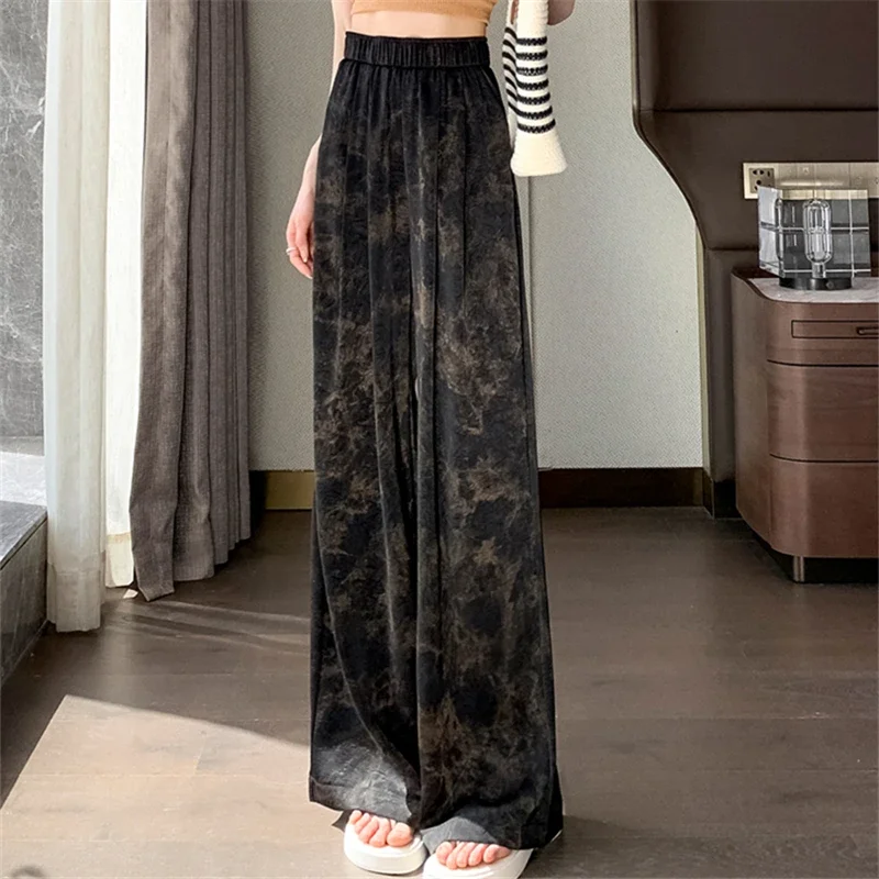 Seoulish Chinese Style Women\'s Pants Summer 2024 New High Waist Wide Leg Floral Printed Casual Loose Trousers Female