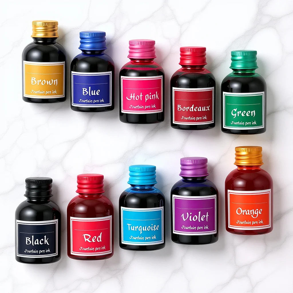 10 Bottles Professional Grade Ink Fountain Pen Calligraphy Set Non-Clogging Water Resistant Smooth Flow for Drawing Writing Art