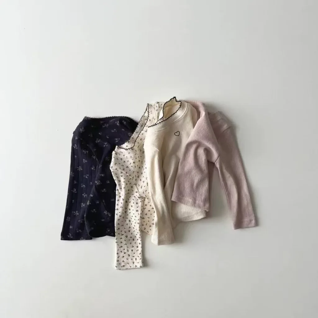 여아용 긴 소매 티셔츠, 유아용 꽃무늬 보터밍 셔츠, 통기성 코튼 탑, 유아 티, 2025 용수철 신제품