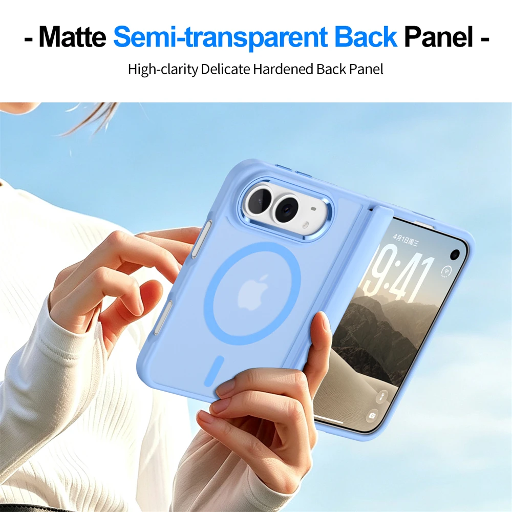 Luxury Matte Magnetic Charge Phone Case For iPhone Duo For Magsafe Skin Feel Translucent Shockproof Fold Cover Funda