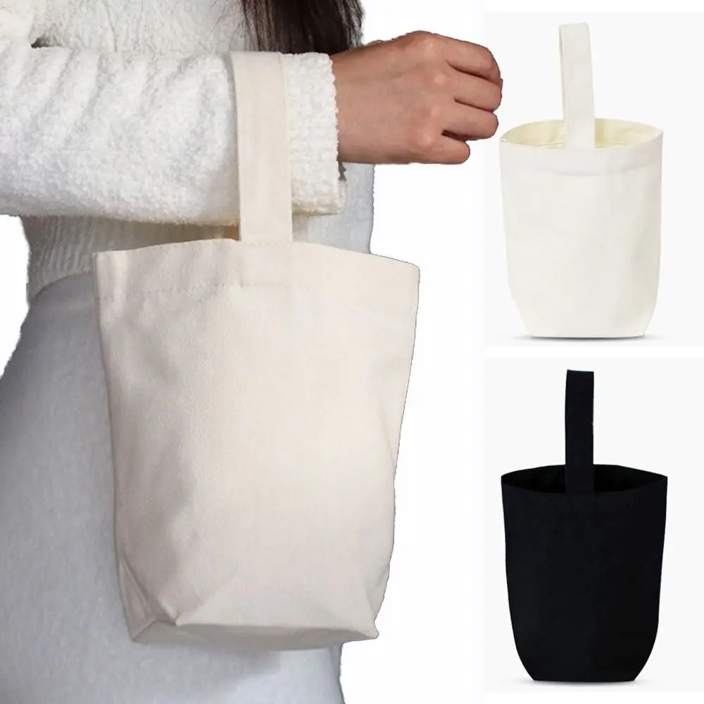 

Beige Black Tote Bag Creative Solid Color Canvas Handhold Bag DIY Large Capacity Canvas Handbag Shopping