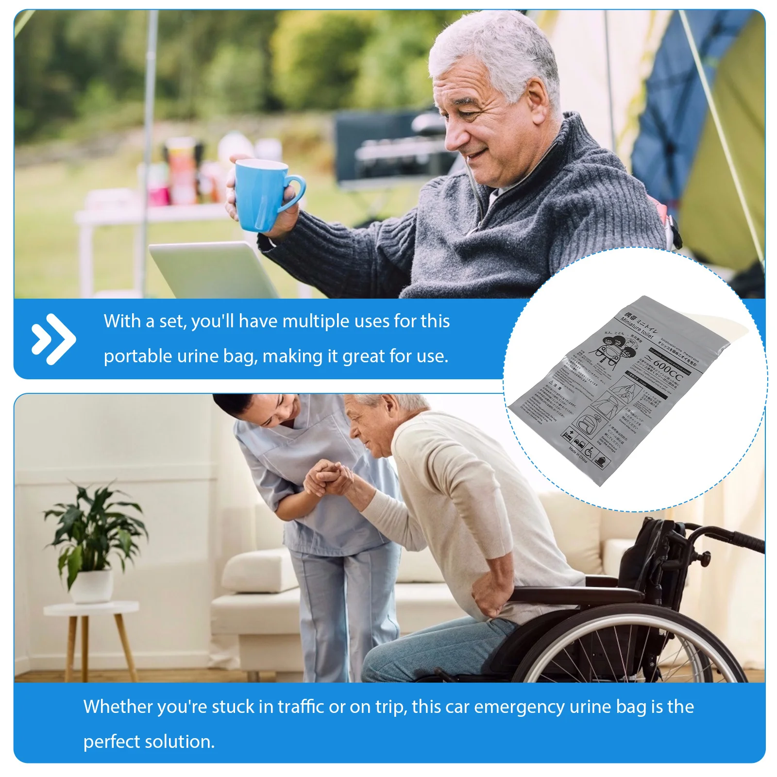 4 قطعة أكياس البول المحمولة المتاح أكياس تبول الطوارئ للسفر التخييم في الهواء الطلق رحلة الطريق سيارة استخدام للرجال والنساء