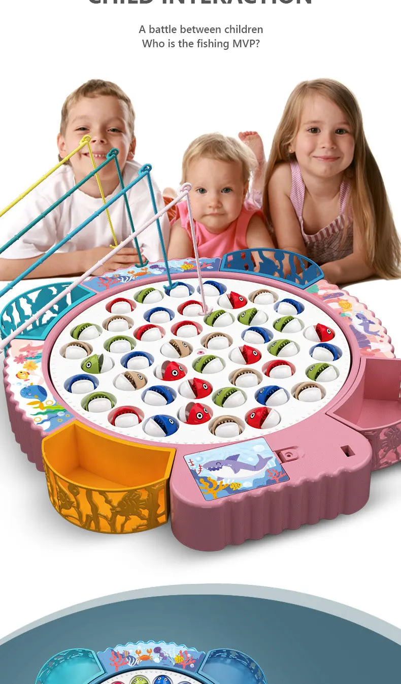 Montessori jogo de pesca elétrica para crianças brinquedos para crianças brinquedo de peixe quebra-cabeça música rotativa brinquedos de banho de bebê brinquedos ao ar livre