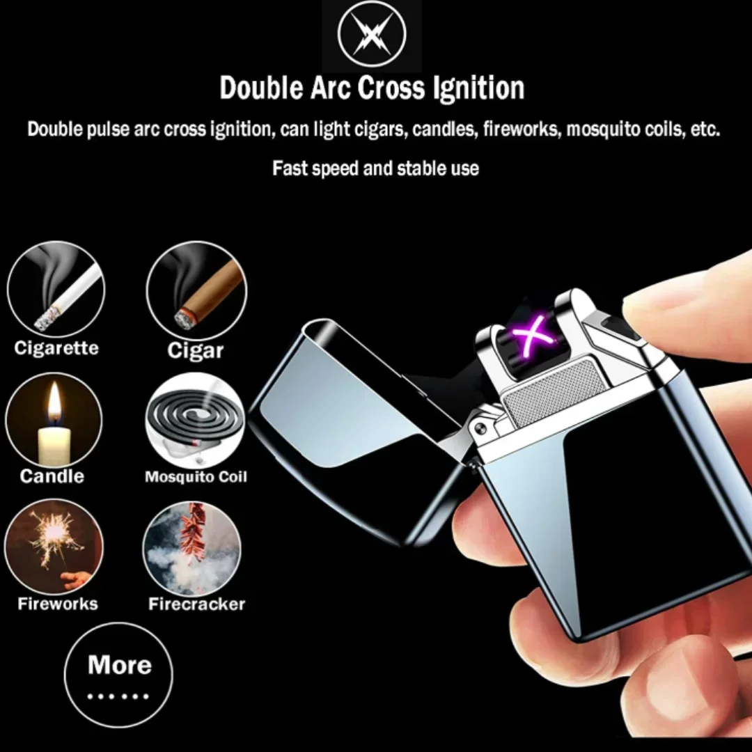 Mini USB Arc Pulse Electronic Lighter Dual Plasma Rechargeable Windproof Portable Lighter Smoking Accessories Men\'s 2024 New