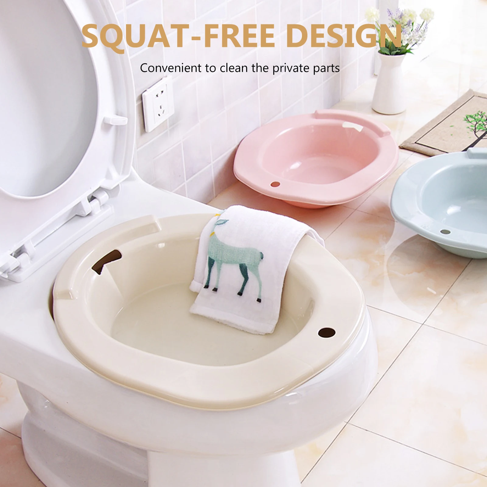 

Postpartum Care Wash Basin Sitz Bath Toilet Seat Pink Bucket Squat Free Design Suitable Pregnant Women Elderly Hemorrhoids