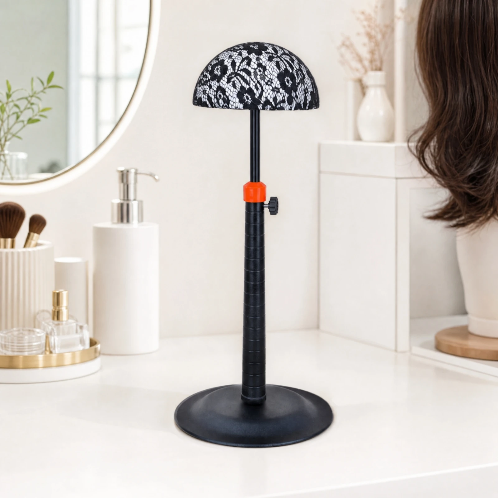 Adjustable Hairpiece and Hat Display Stand Versatile Hairpiece Display Stand with Lace-Textured Dome Tabletop Sleek for Salon