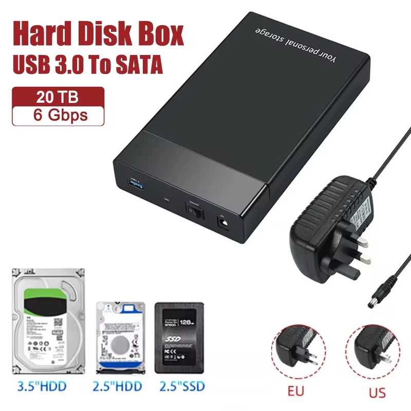 External HDD Case 2.5/3. 5 SSD External Hard Drive Box Enclosure 450Mb/s 20TB SATA to USB 3.0 Hard Disk Case Adapter for Laptop