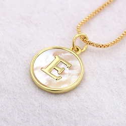 Luxury Hot Sale Initial Letter Alphabet Gold Color  Round Shell 26 Letters Pendants Charm Necklaces For  Girls Women Jewelry
