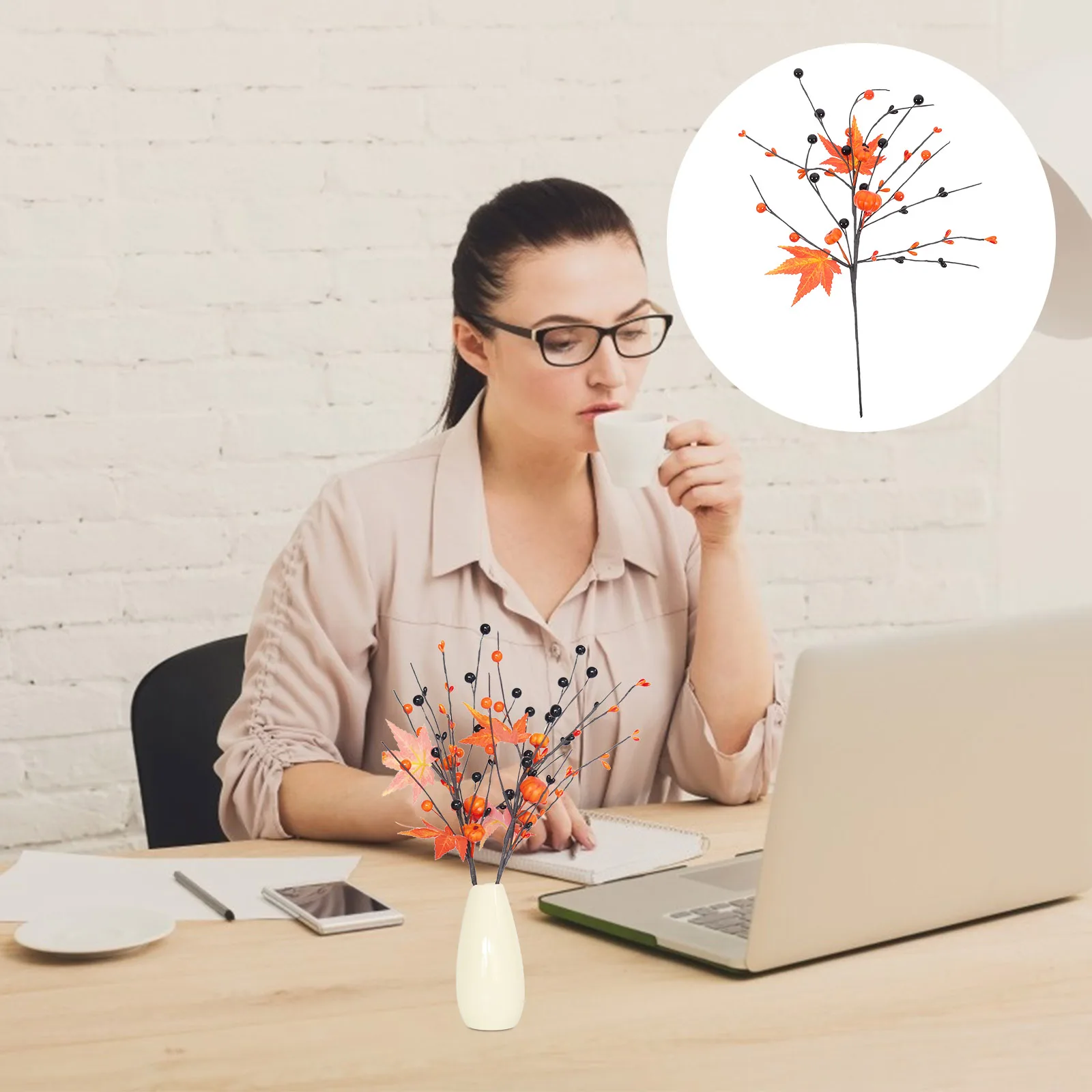 

Faux Maple Leaf Branch Pumpkin Berry Stem Pick Autumn Artificial Fall Leaves Table Centerpiece Thanksgiving Decor