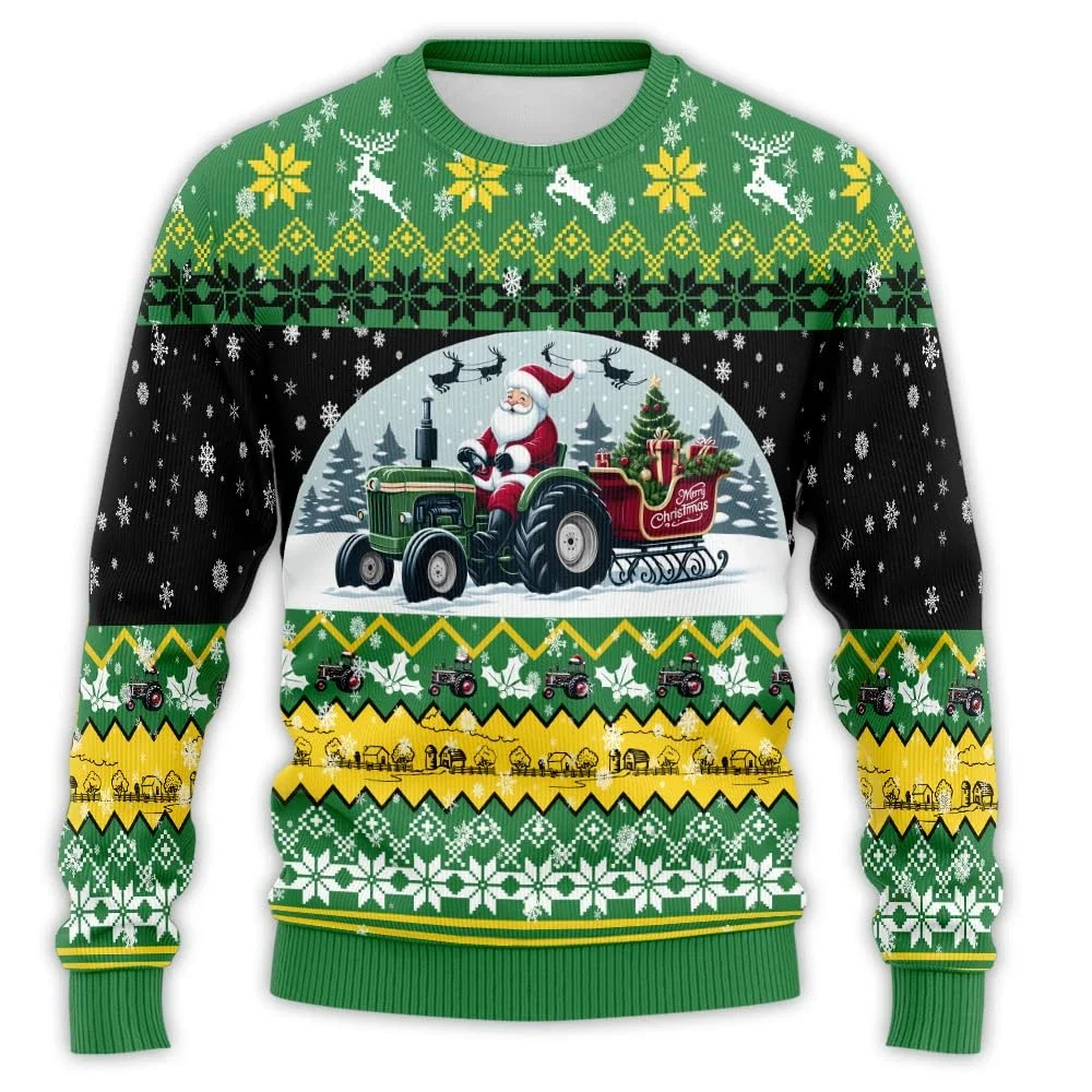 Kids Youth Ugly Christmas Sweater Ugly Tractor Graphic Christmas Sweatshirt Fall Winter Xmas Holiday Crew Neck Sweatshirt