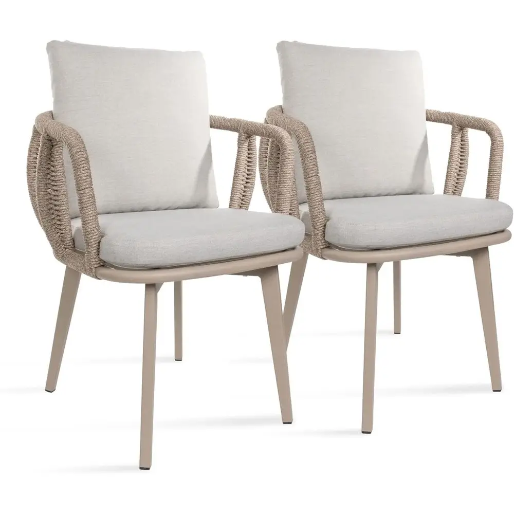 

Handcrafted Rope Patio Dining Chairs with Cushions - Durable Outdoor Armchairs for Garden, Deck, or Indoor Use, Supporting Up to