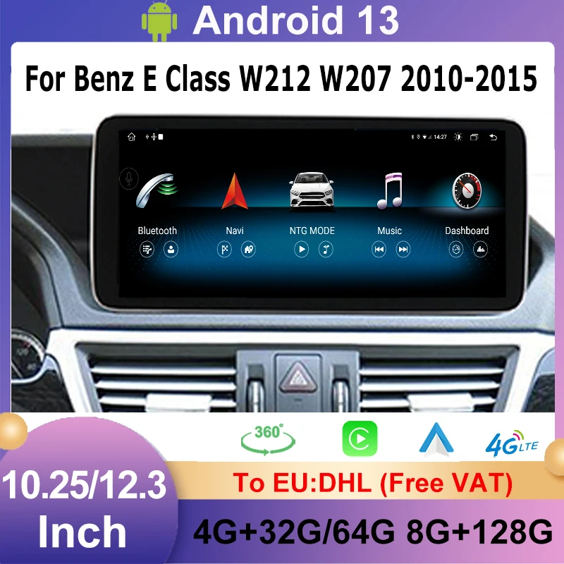 

Car Video Player 360 Camera Android 13 AUTO Apple Carplay For Mercedes Benz E Class W212 GPS Navigation Multimedia Touch Screen