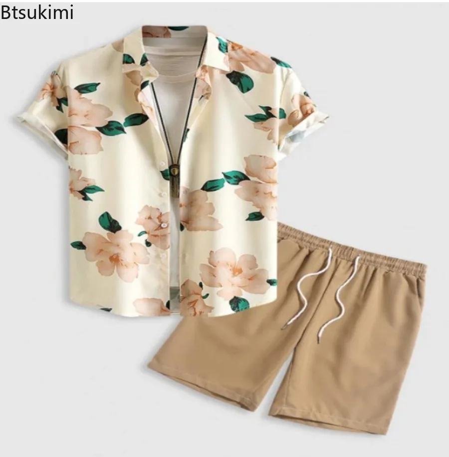 Hawaiian Beach Suits Men's Summer New Printing Short-sleeved Casual Shirts Shorts Two Pieces Sets Seaside Vacation Clothes S-5XL