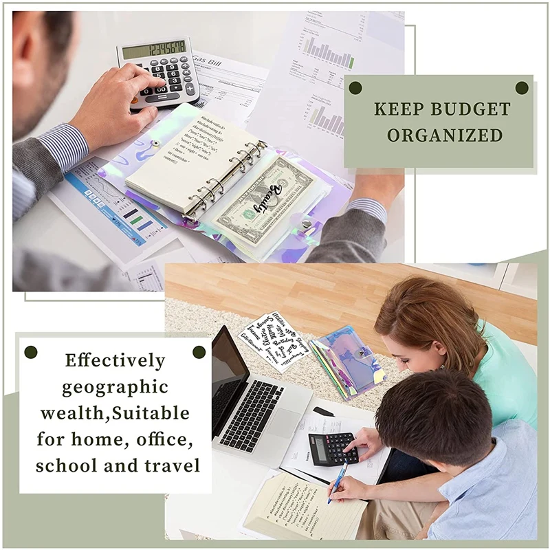 A6 Budget Planner Binder Organizer Soft PVC Notebook Binder Cover With 12 Pieces Binder Pockets (Rainbow Style)