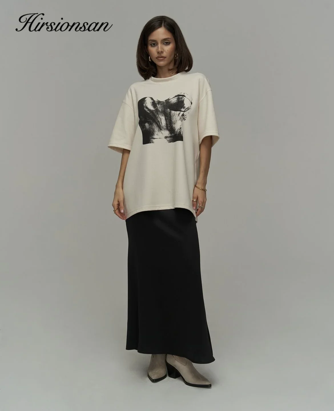 Hirsionsan Harajuku Graphic Printed T Shirt Women Summer Cotton Soft Short Sleeve Tees Female Oversized Higt Street Gothic Tops