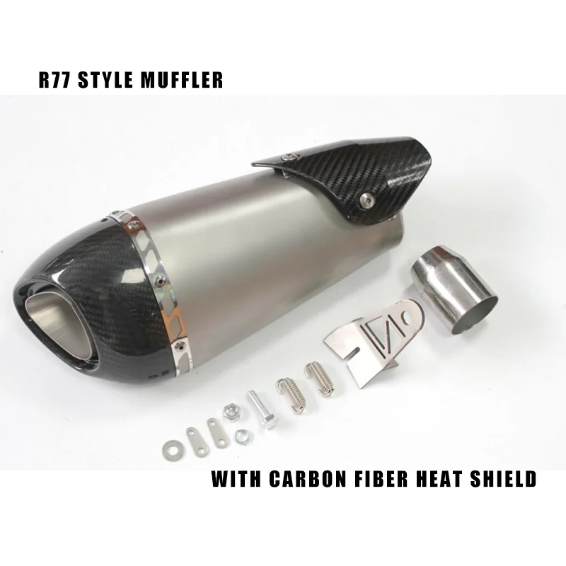 R77 Style Carbon Fiber Performance Motorcycle Exhaust Muffler with Removable Cap Slip-On for Racing Deep Tone Upgrade