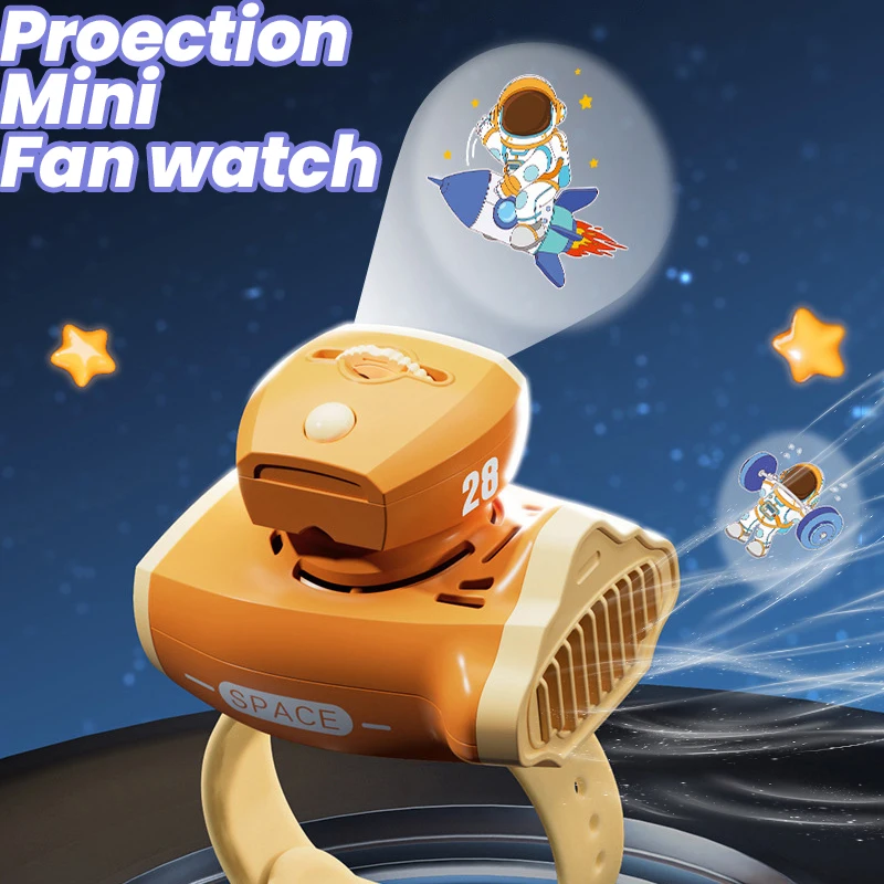 Projector Mini Fan Watch Luminous Projection Lamp Children's Luminous Flashlight Toys Summer Hanheld Fan Watch Forkids