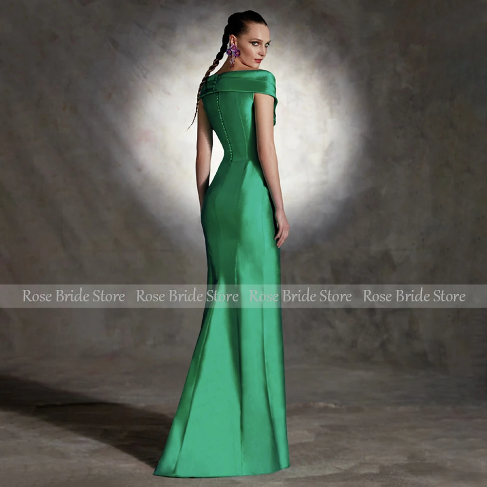 Vestidos de Noche verde esmeralda para boda, vestidos de sirena con hombros descubiertos, volantes largos, cuello en V, trompeta, vestido de fiesta Formal