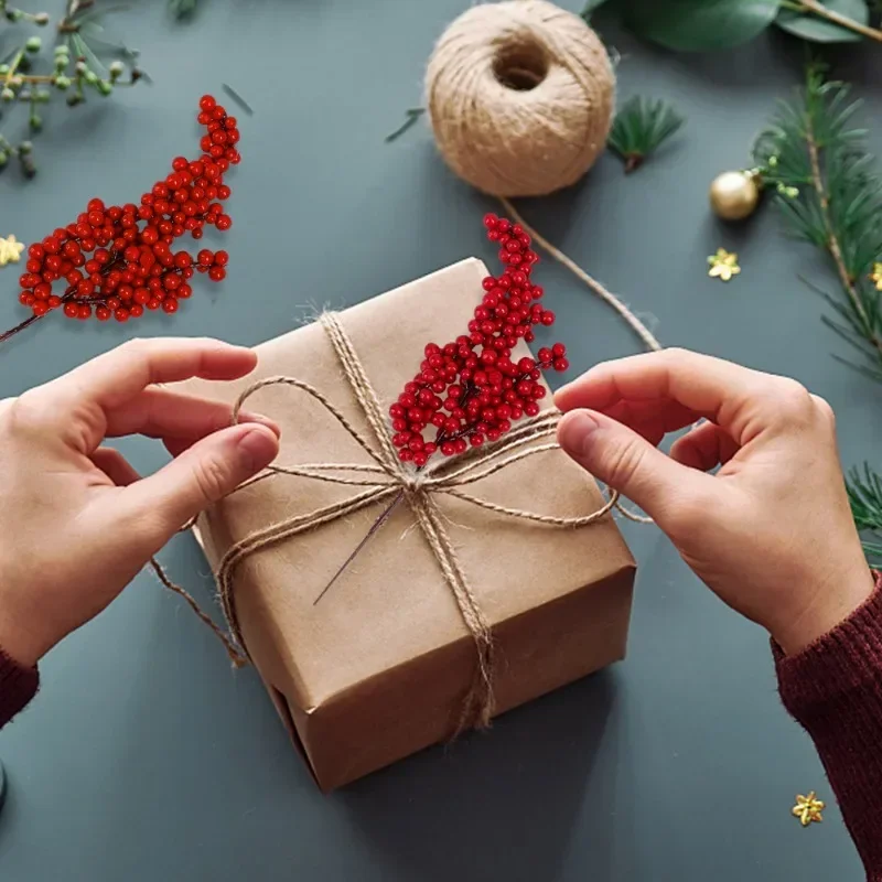 جذع التوت الاصطناعي لعيد الميلاد ، التوت الأحمر هولي ، نبات زهور وهمية لشجرة عيد الميلاد ، حفلة العام الجديد ، زخرفة ديكور المنزل ، 60 1 فرع