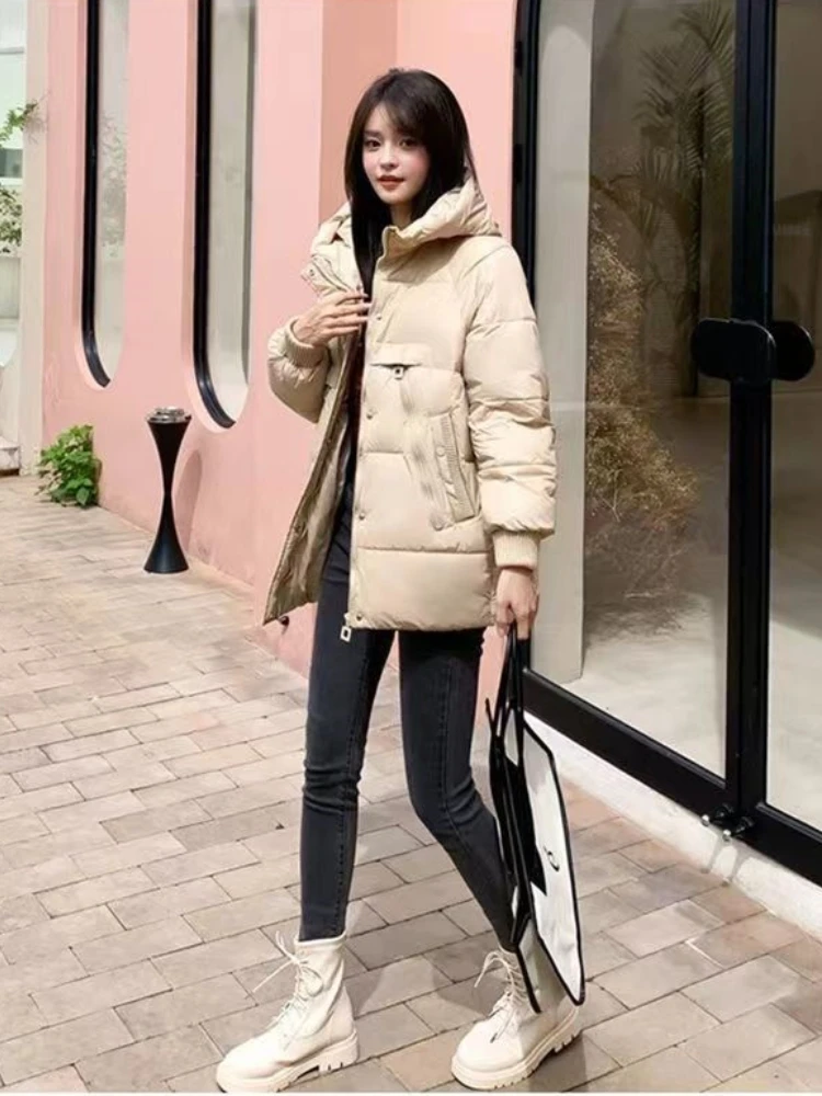 Thick Oversize Hooded Pockets Casual Cotton Parkas Winter Down Coats Korean Style Office Lady Clothes Autumn Jacket For Women