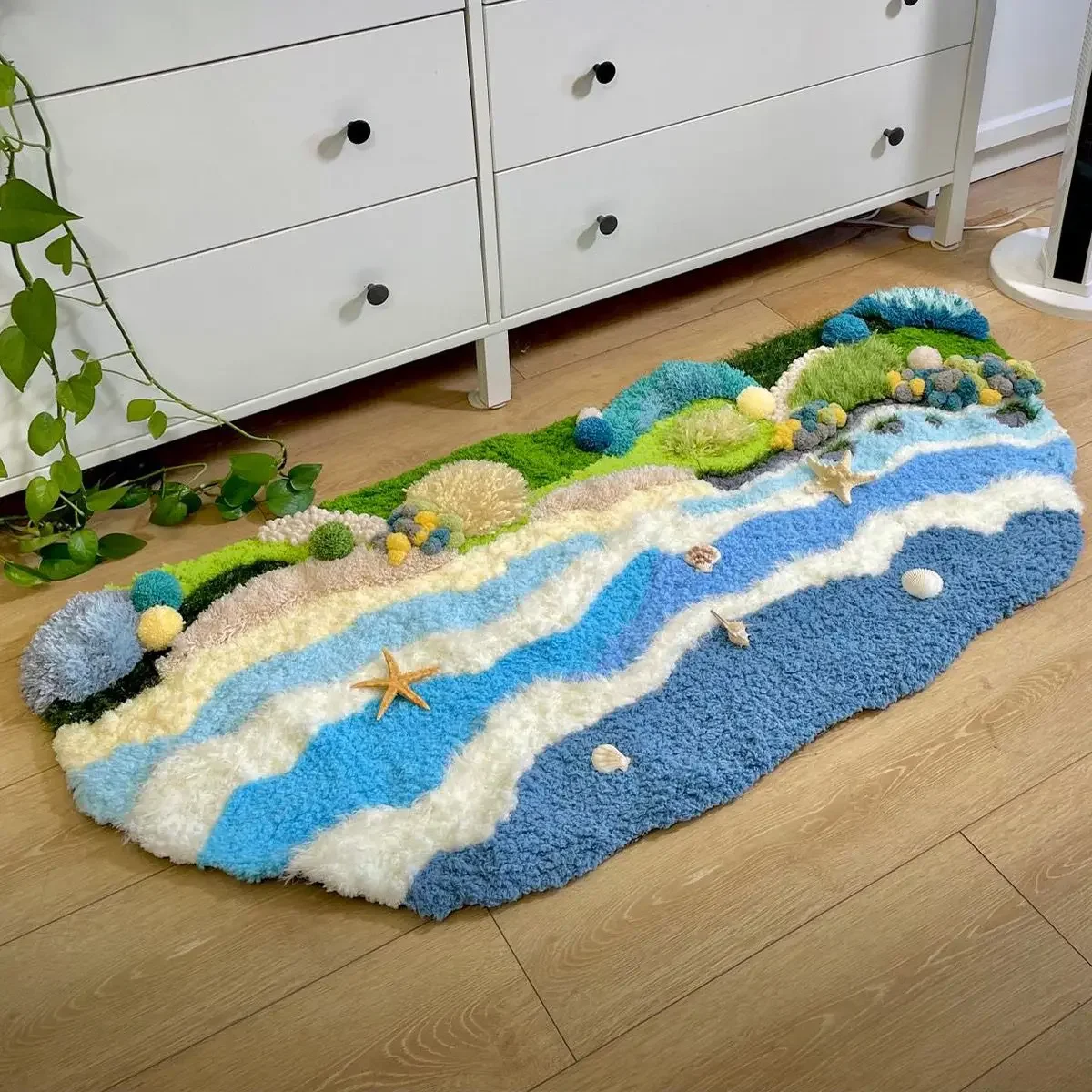 Creative handmade moss carpet DIY crochet woven material bag gift blue ocean living room bedroom sofa side Material package