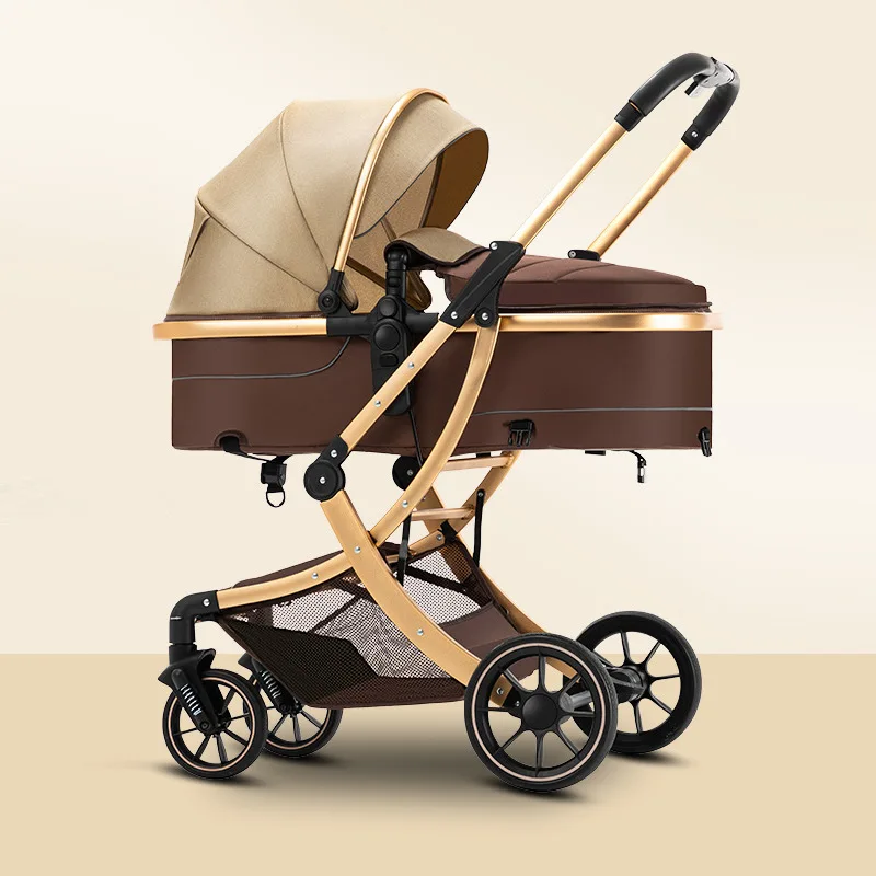 عربة أطفال خفيفة الوزن قابلة للطي ذات مناظر طبيعية عالية لحديثي الولادة في اتجاهين يمكن الجلوس والاستلقاء في اتجاهين لامتصاص الصدمات