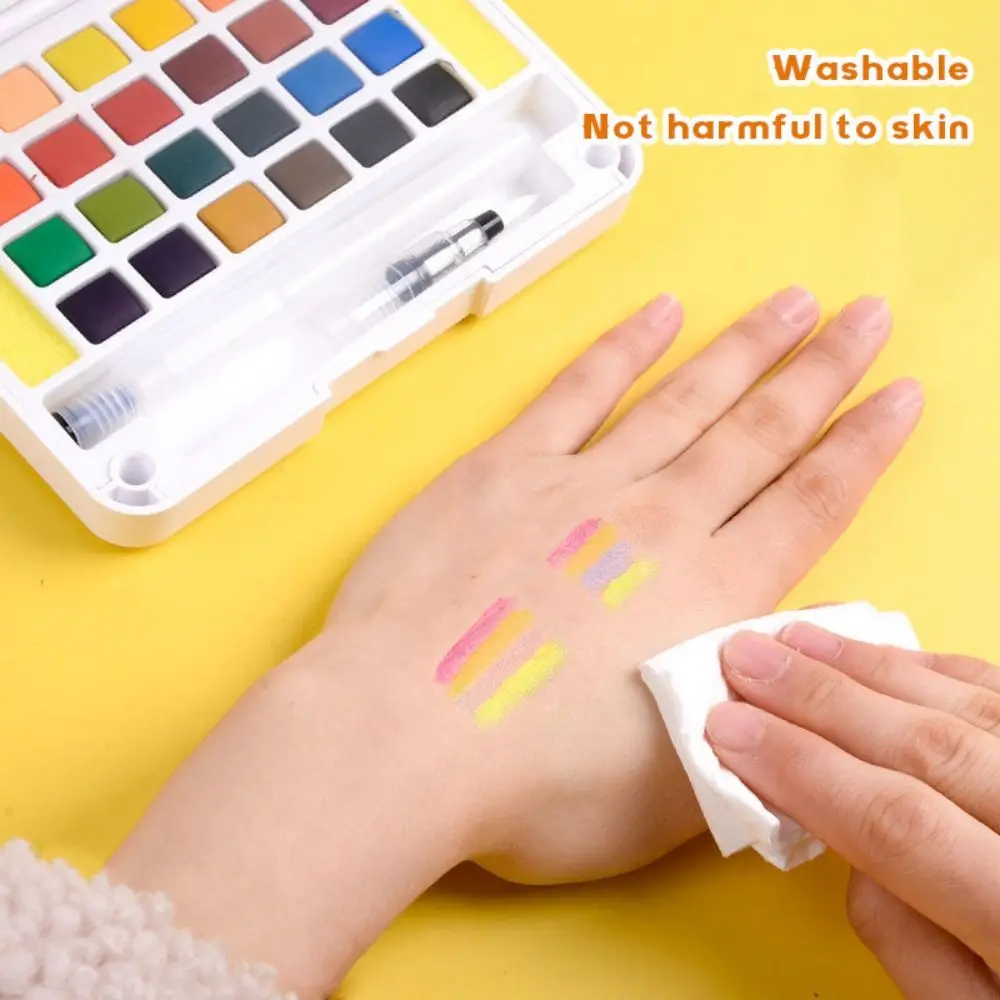 Portable With Water Brush Pen Watercolor Paint Set 12/18/24/36/48 Colors Solid Oil Painting Kit Painting Pigment Set Art Supplie