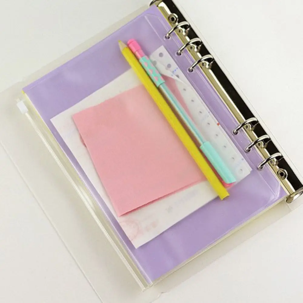 6 Gaatjes A5/A6 Losbladige Vijl Zak Multicolor Zip Lock Clear Glazuur Rits Bestand Zakje Hersluitbare Folder Binder Organisatie