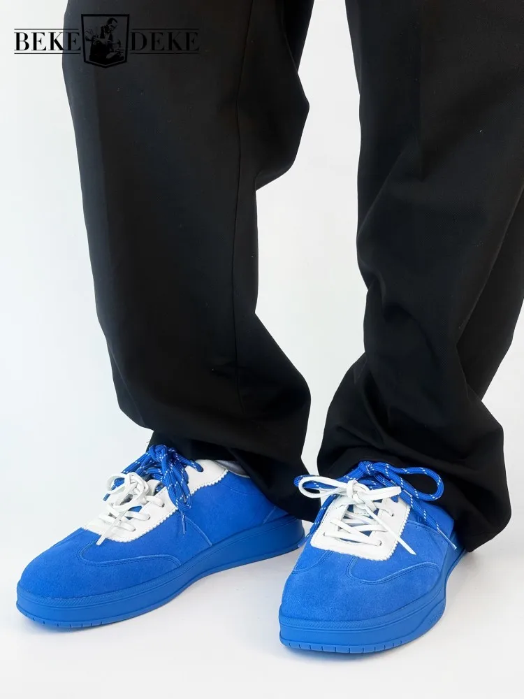 

Fashion Mens Cow Suede Flat Trainers Sneakers Lace Up High Street Designer Casual Shoes Solid Color New Spring Footwear Male