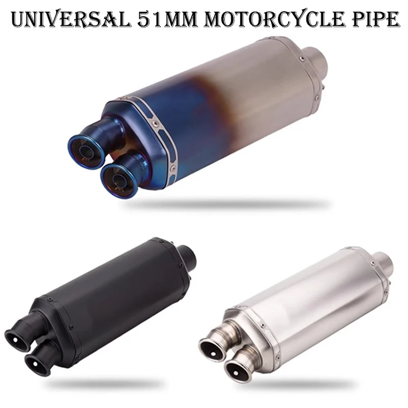 

Universal 51MM Motorcycle HP Exhaust Pipe Escape Double Hole Muffler DB Killer For R3 RS457 CB500X ER6N NK800 800MT