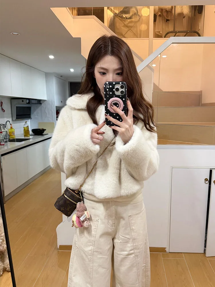 

Зимнее новое милое элегантное пальто из искусственной норки для женщин Thiened, экологически чистый мех, интегрированное меховое пальто, теплая пушистая длинная свеча Z...