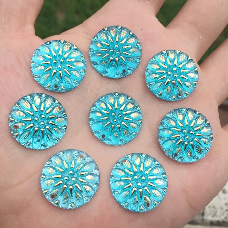 YUSDTSHA Crystal flatback Acryl cabochons accessories diy sew on Rhinestone button 2 holes 20mm 15pcs -B105