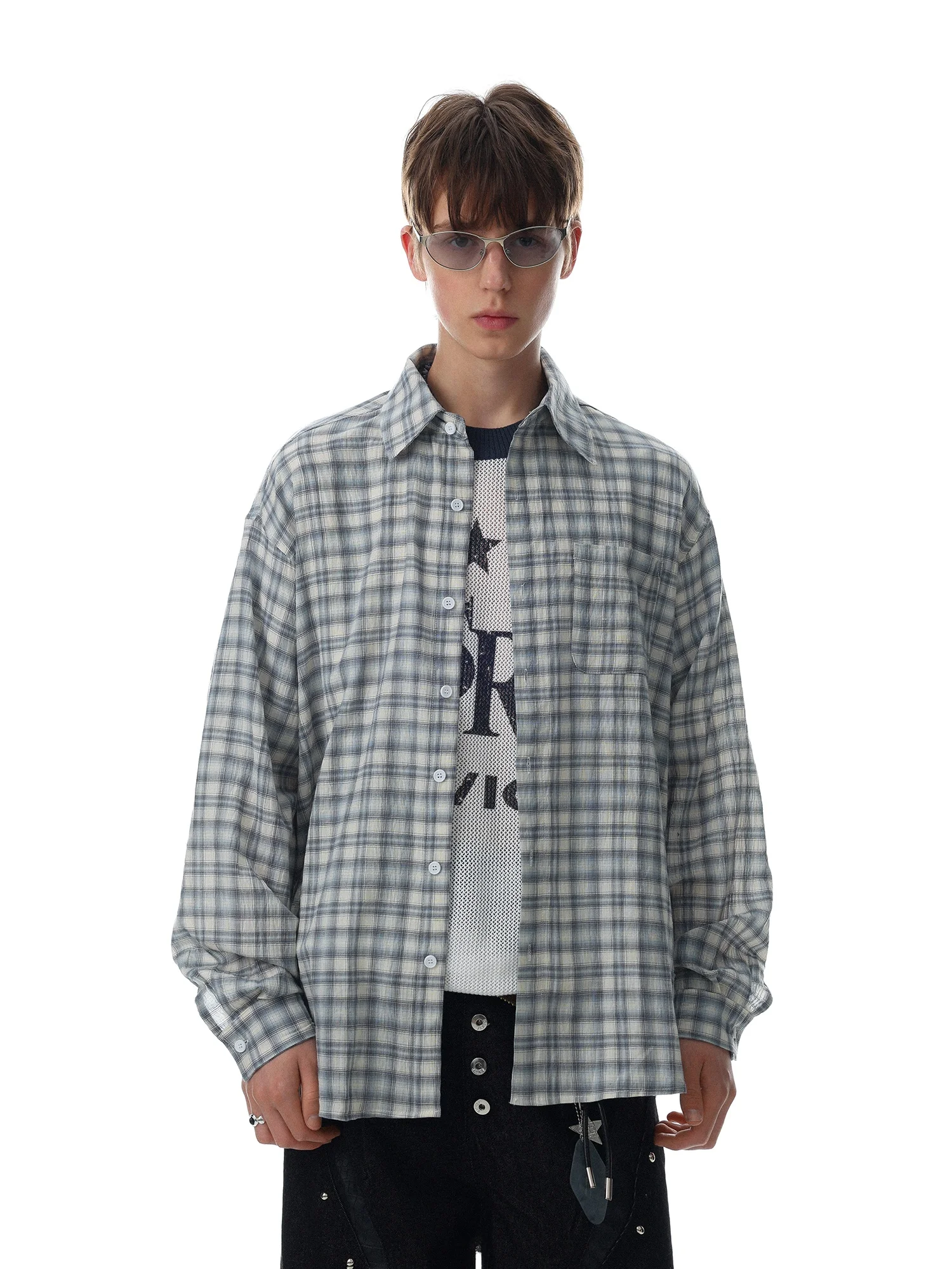 MRNEARLY American Retro Style Long Sleeve Men's Casual Loose Texture Versatile Cotton Shirt Coat with Pocket Breathable Skin-...