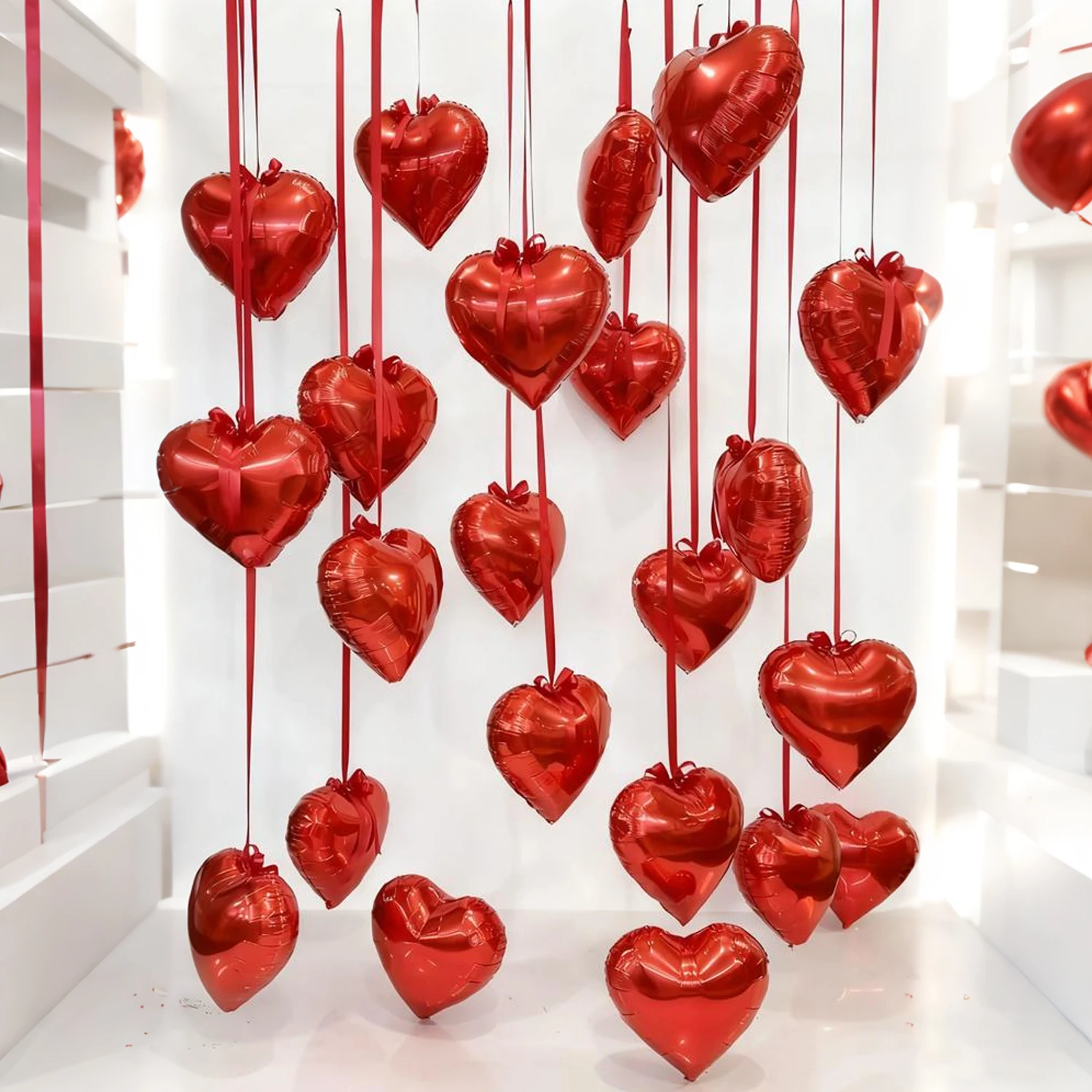 20 Stück herzförmige Aluminiumfolienballons mit rotem Band für Geburtstagsfeiern, Heiratsanträge, Hochzeitsjubiläen und Partydekorationen. – Detail 1