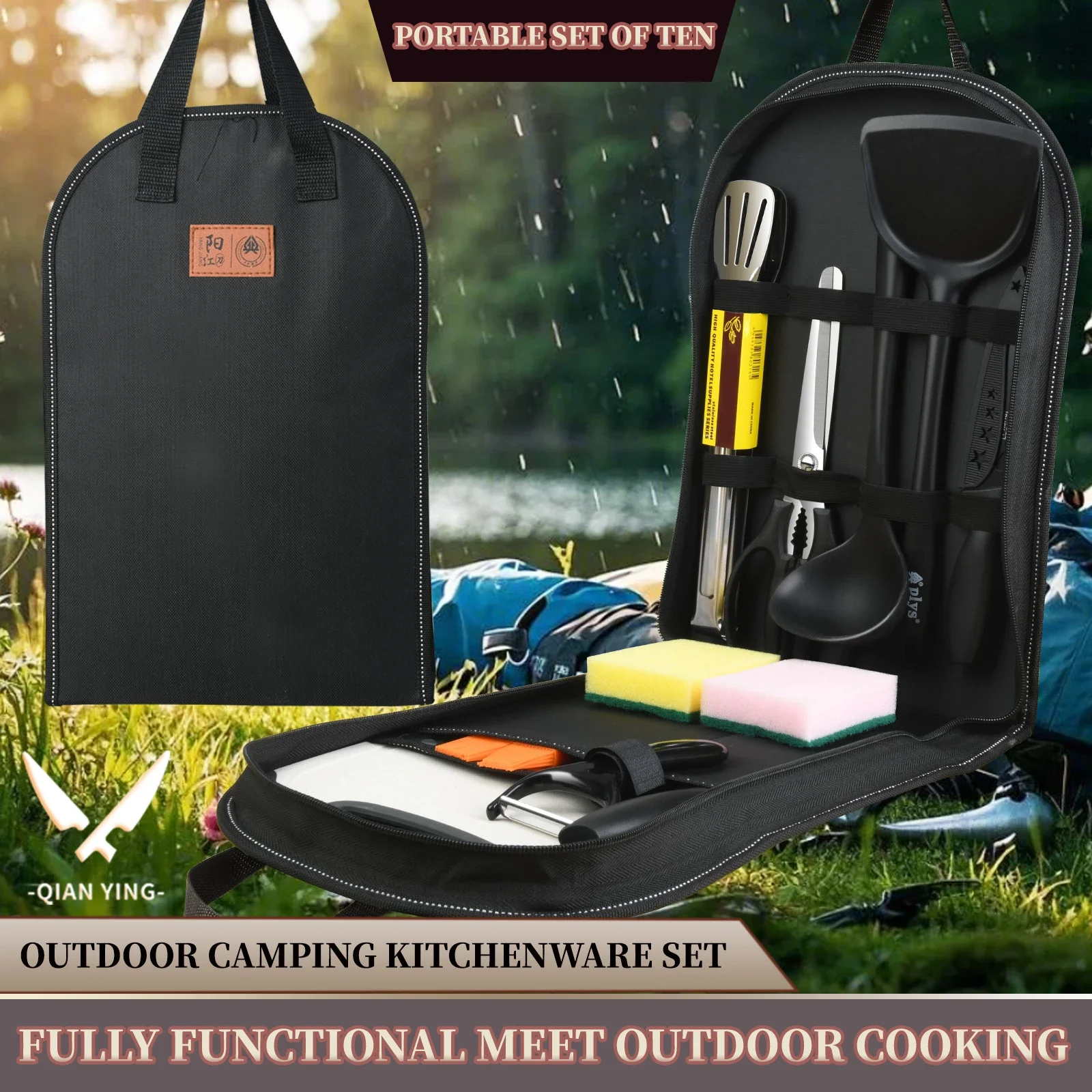 

Professional barbecue Set Portable Travel Utensils Set of 10 Pieces Outdoor Kitchen Kitchenware for Backpack BBQ Camping Picnic