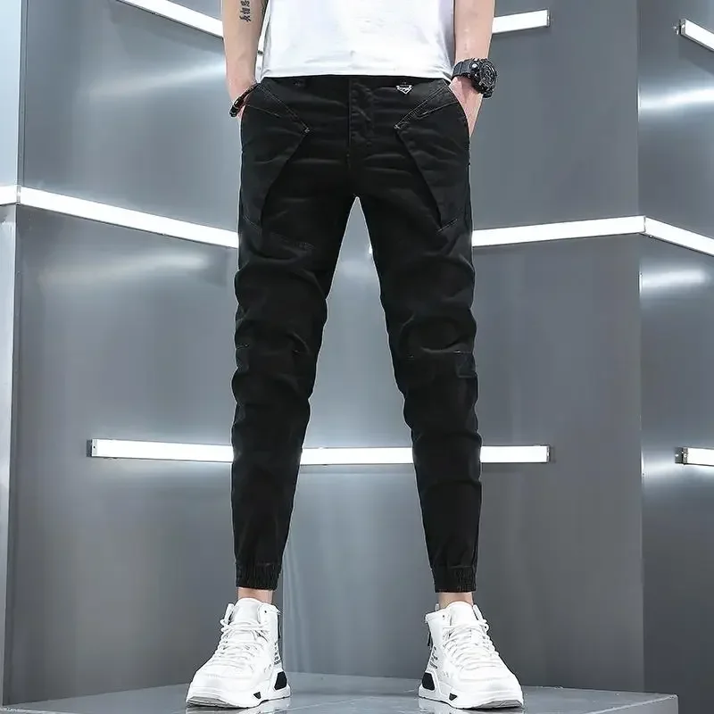 

Мужские облегающие брюки карго стрейч из хлопка в стиле Y2K, винтажные, люксовые, в стиле Харадзюку, корейский стиль, техно-одежда, дешевые, свободные, JJ1133