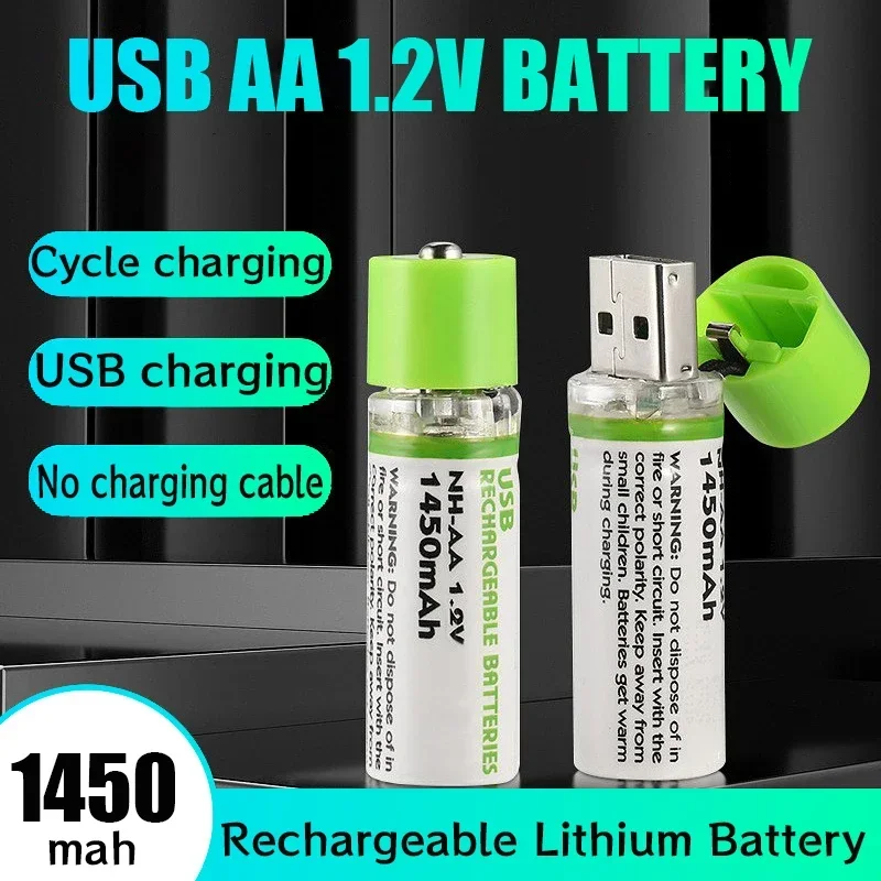 New 1.2V AA Rechargeable Battery USB 1450mah Lithium Batteries for Remote Control Wireless Mouse Small Fan Electric Toy Pilas