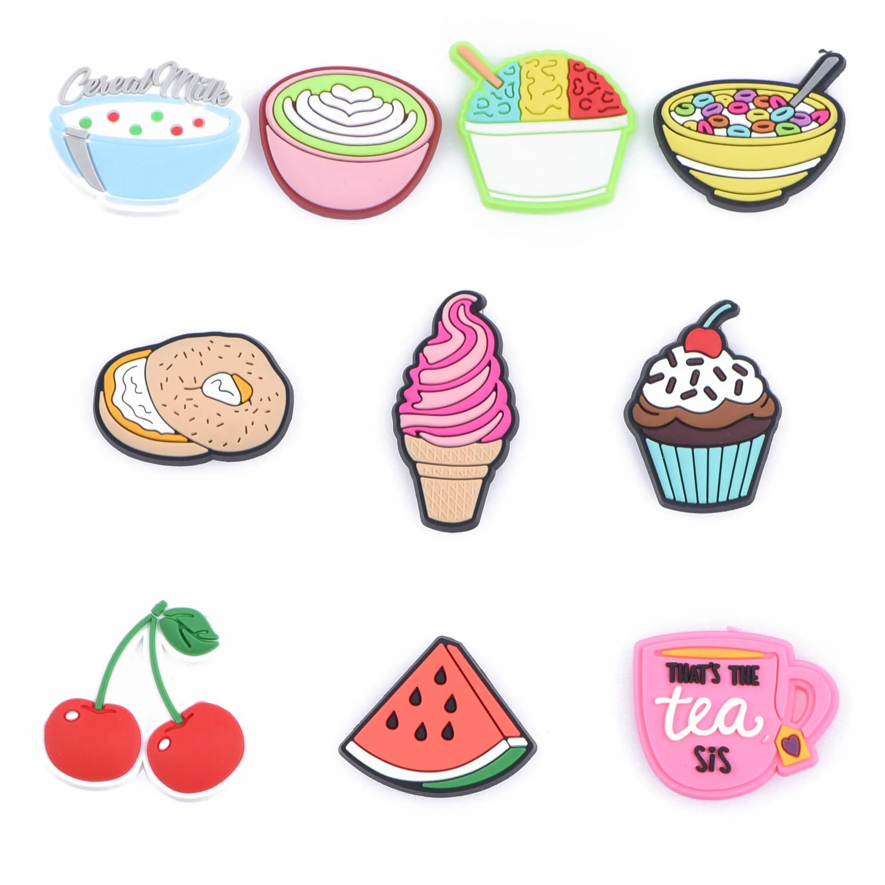 1pcs Lovely Food Snack Fruit Shoe Charms Cartoon Cake Icecream Cherry Watermelon Doughnut Shoe Decoration Kids Favor Gifts