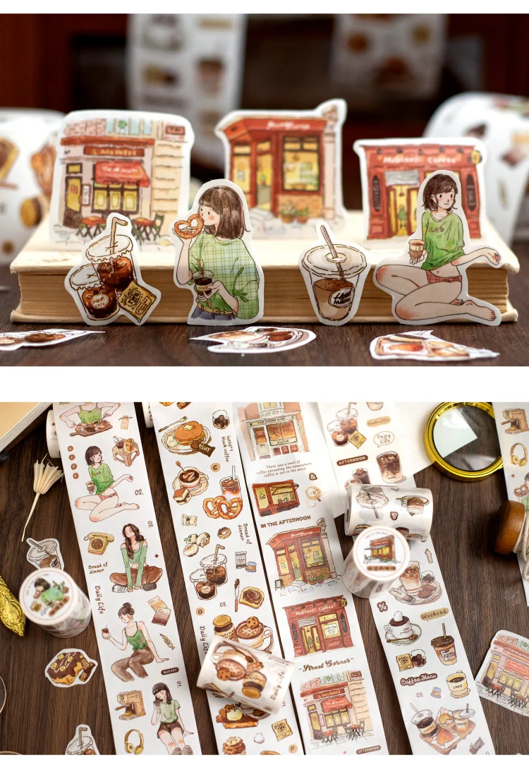 Coffee themed washi tape set for scrapbooking, vintage decorative tape for crafts, diy journals, art projects, bullet notebooks, creative coffee pattern masking tape for gift wrapping & card decoration