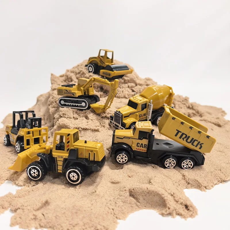 6pcs/Set Alloy Crane Truck Car Parking Lot Toys Engineering Vehicle Tractor Excavator Construction Set for Boys Birthday Gift