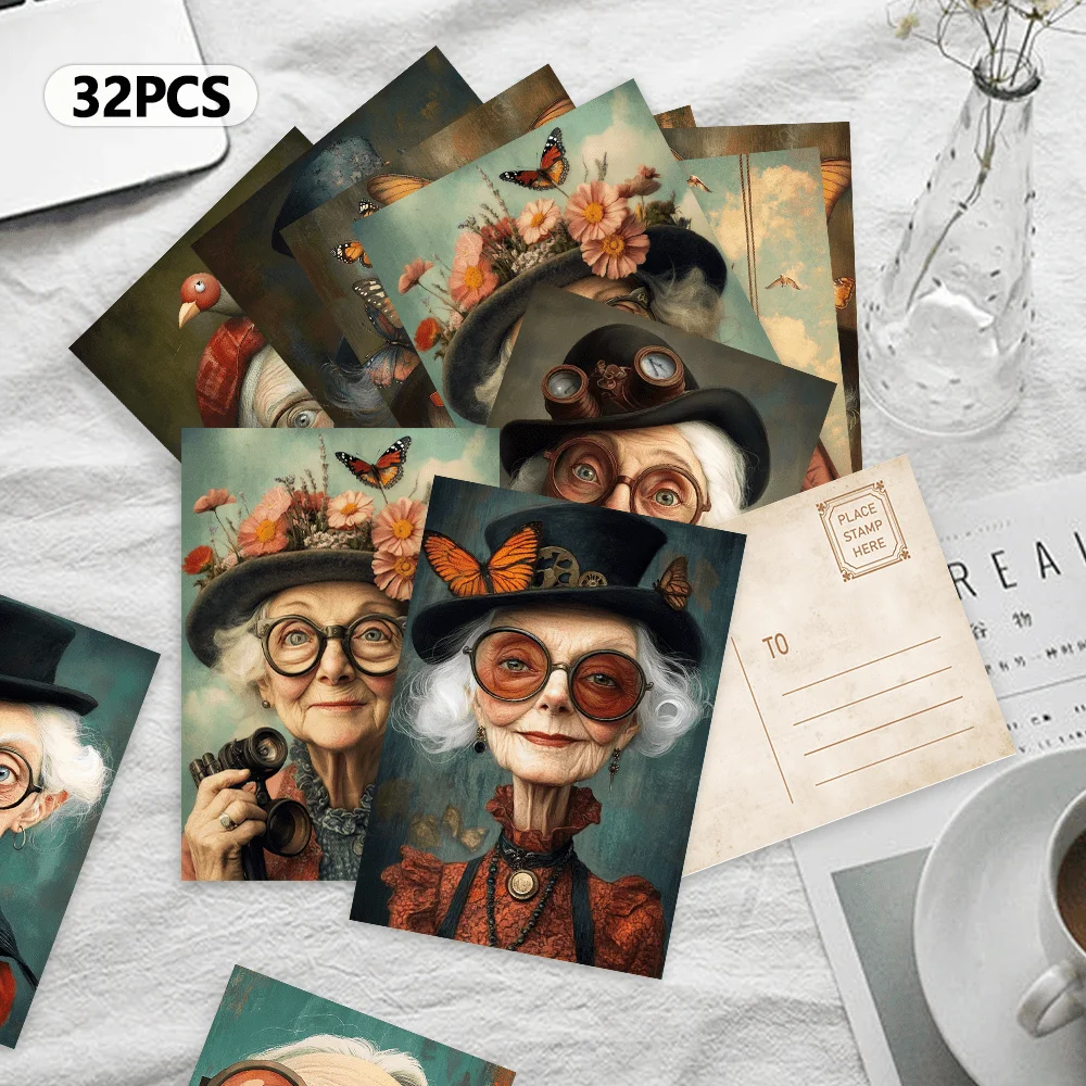 32pcs, vintage cute elderly, p - Collectible Vintage Greeting Cards ulasan dan harga