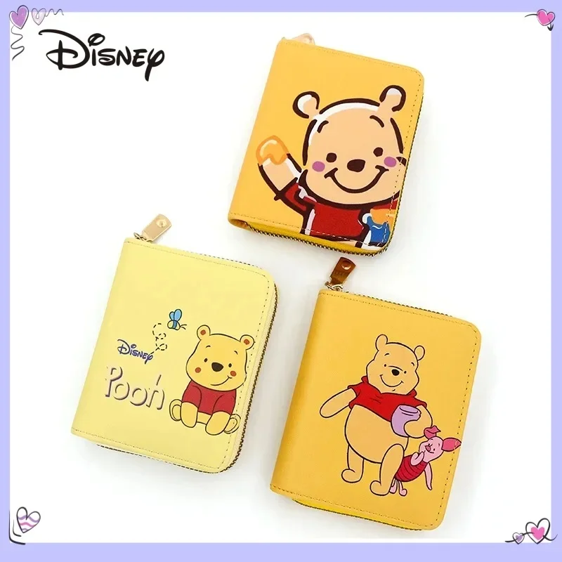 

Disney Winnie Pooh Wallet Cartoon Bear Anime Figure Printed Card Bags Student Coin Purse PU Short Multi-layer Zipper Wallet Gift