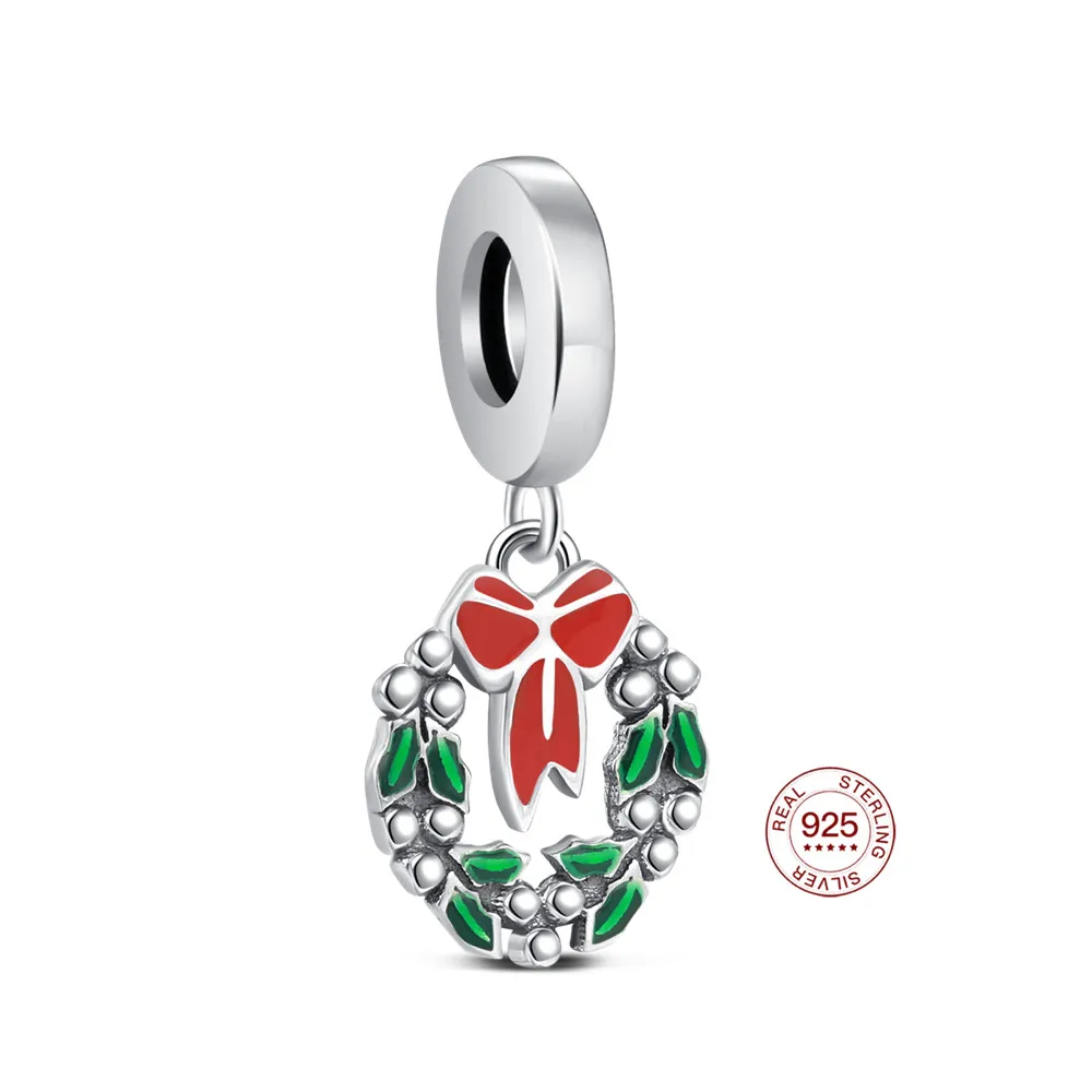 Charm Festival Original Weihnachten Kranz Anhänger S925 Sterling Silber Bead Fit Armbänder Diy Für Frauen Edlen Schmuck Liebe Geschenk