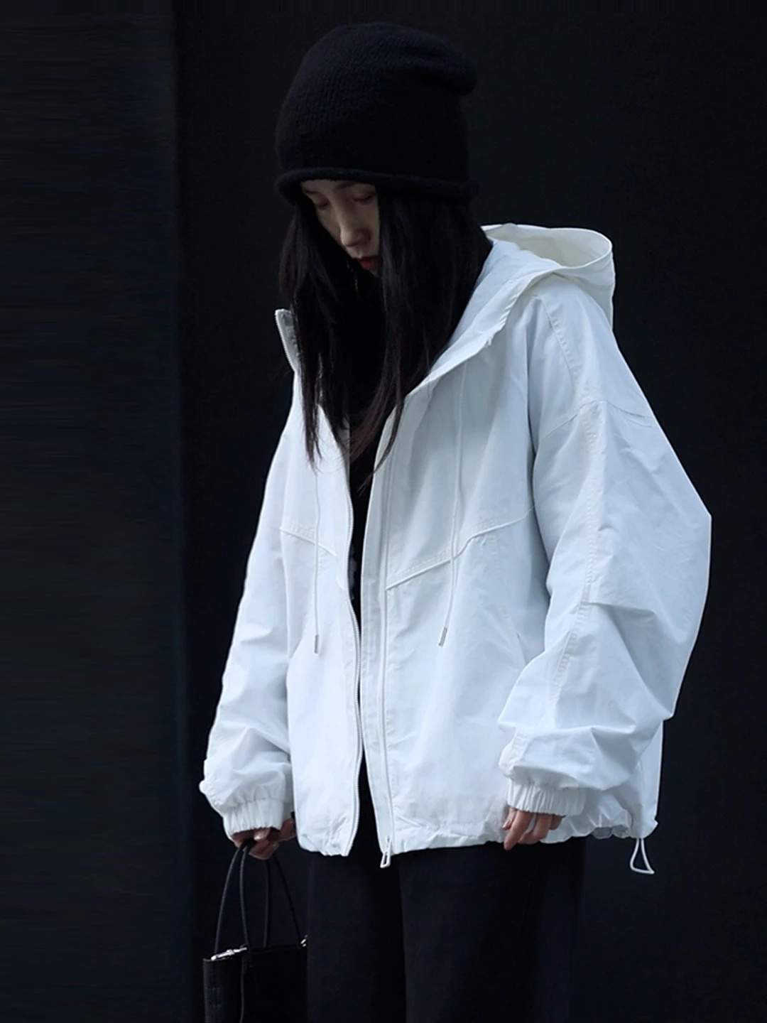 

White Casual Lazy Sle Hooded ort Jaet Women's Loose Zipper Coat Spor Outerwear Trendy Cotton Polyester Blend Fabric